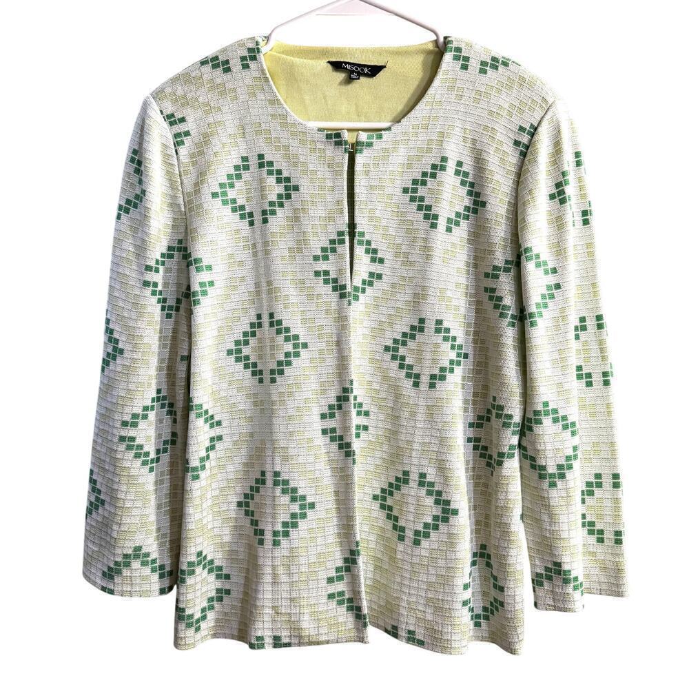 Misook Geometric Knit Blazer Green Size Medium